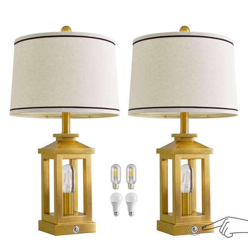 Modern Table Lamps Set of 2 for Living Room 23.75" Bedroom Nightstand Lamps (Gold)