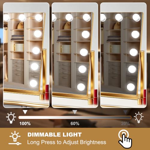 Vanity Mirror with Lights (Gold / 19"L x 16"W)