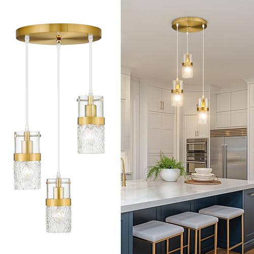 3 Light Pendant Light Fixtures (Gold -Hammered Glass / 3.5" Hammered Glass, 3-Light)