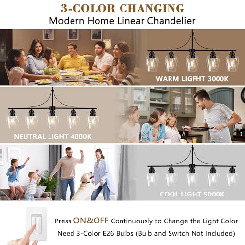 Chandeliers for Dining Room Black Dining Room Light Fixture Height Adjustable Linear Pendant Light with Clear Glass Lampshade