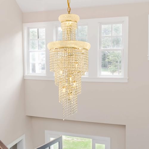 14 Light Spiral Crystal Chandelier Gold Finish for Foyer Entryway Living Room Dining Room 36'' H X 16'' W X 16'' D (Gold / 36'' H X 16'' W X 16'' D)
