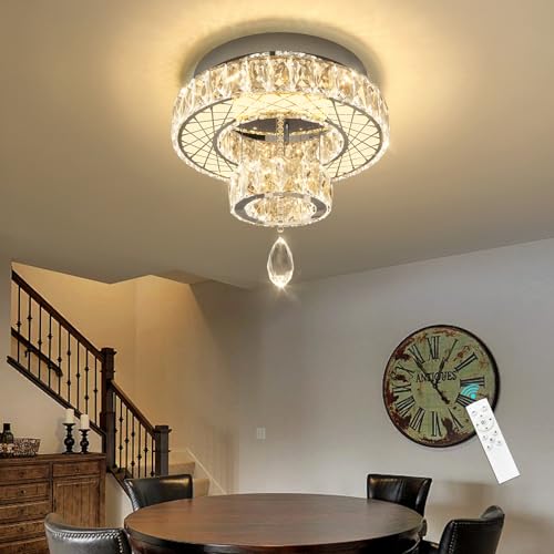 Chandelier Bedroom LED Light Modern Hallway Ceiling Lighting Fixtures for Kitchen Dining Room Kitchen Remote Dimmable Silver Lights (16 inch / Silver)