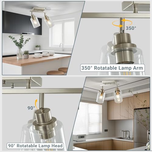 2 Light Brushed Nickel Bathroom Vanity Track Light Fixtures Ceiling Mount Kitchen Track Lighting Kit with Clear Glass Shade (Brushed Nickel / 2-Light)