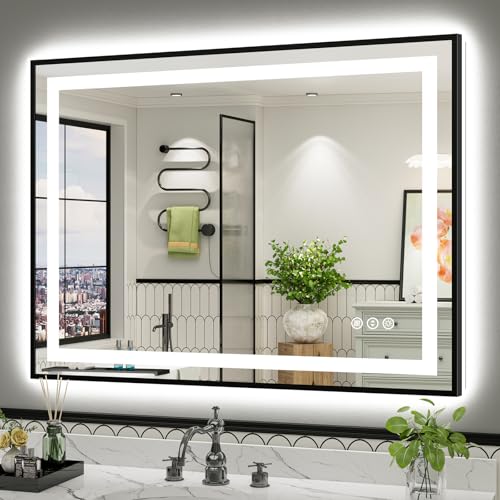 48x36 Inch LED Bathroom Mirror with Black Frame (Backlit+front Lit With Black Frame / 48"L x 36"W)