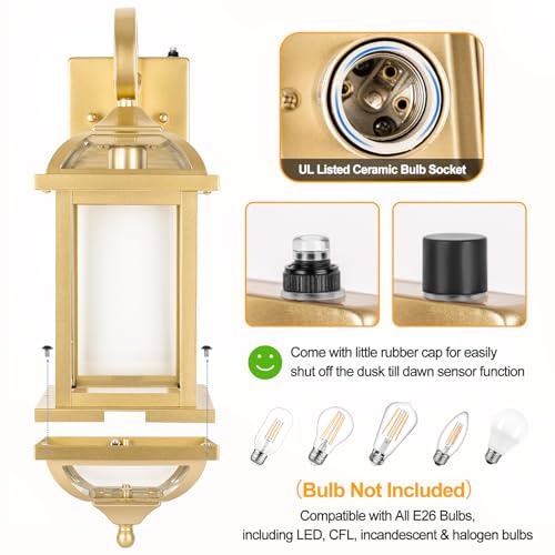 Dusk to Dawn Golden Outdoor Sconces Enclosed Bottom (Gorgeous Golden / Dusk to Dawn Sensor)