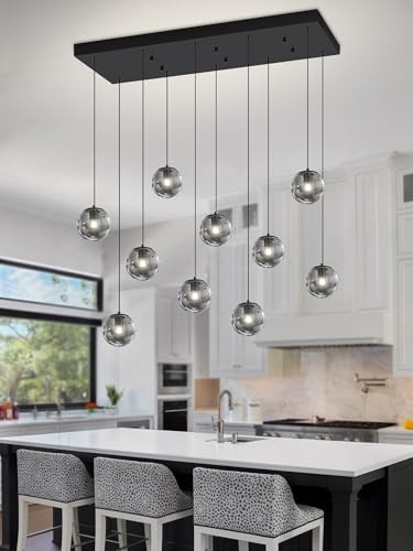 Rectangular Chandelier Smoke Gray Chandelier for Dining Room Large Chandeliers for High Ceiling 10 (Smoke Grey / Rectangle 10-Light)