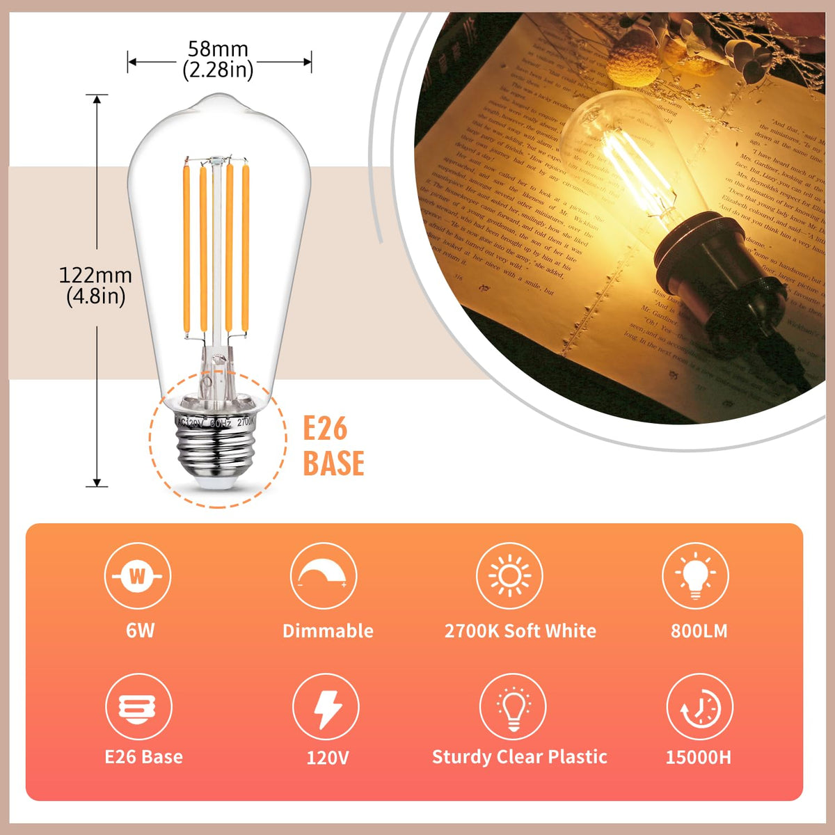 10 Pack Shatter Resistant LED Edison Light Bulbs 60W Equivalent (Warm Whtie / (10 Count) Pack of 1)