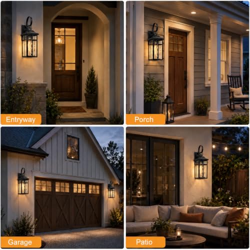 2 Pack Dusk to Dawn Outdoor Wall Lights (Black / 19 inch)