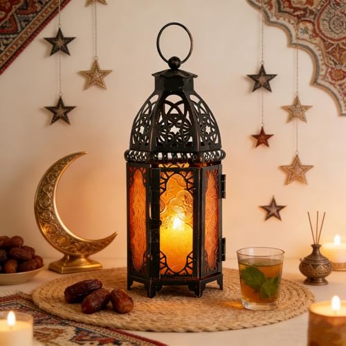 Ramadan Lanterns Decorative Indoor & Outdoor (Medium / Amber - 11''h)