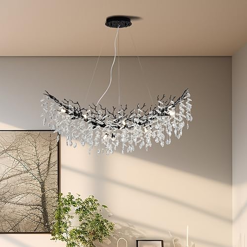 Modern Crystal Tree Branches Chandelier (Black / Arc 47.5")