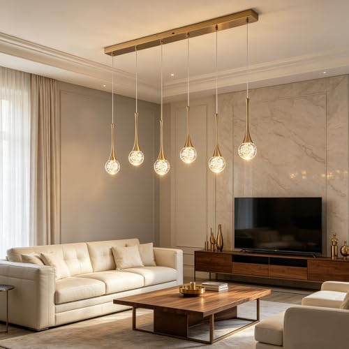 6 Light Crystal Brushed Gold Chandelier (Gold / Rectangle Pendant 6-Light)