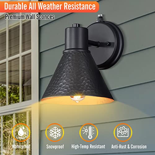 2 Pack Dusk to Dawn Outdoor Wall Sconces (Matte Black)