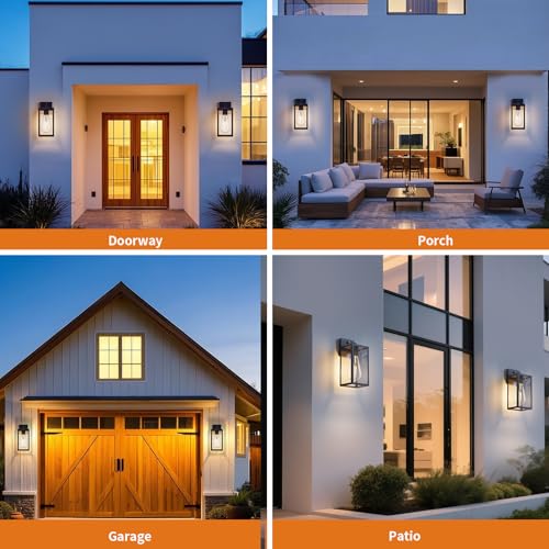 2 Pack 13‘’ Dusk to Dawn Outdoor Wall Light Fixture (Black / Medium-13.3'')