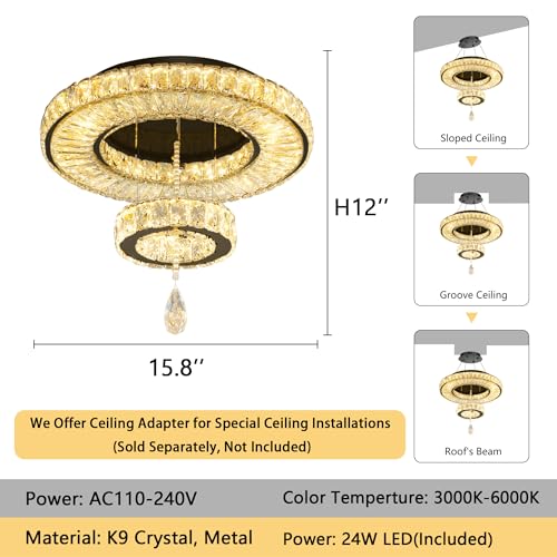 Modern Chandelier Bedroom Light Indoor LED Dimmable Lights Ceiling Chandeliers for Dining Room Kitchen Entryway Black 25W LEDs Fixtures 2000 Lumens (Black / W16")