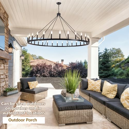 Black Extra Large Wagon Wheel Chandelier (Black-30 lights)