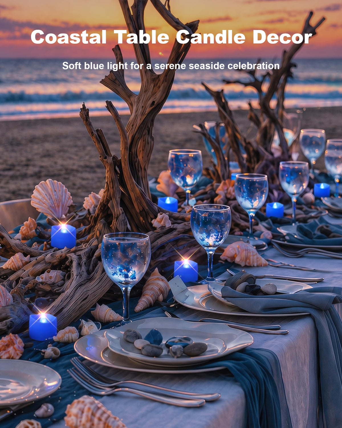 Blue Flameless Battery Tea Light Candles - 24 Pack