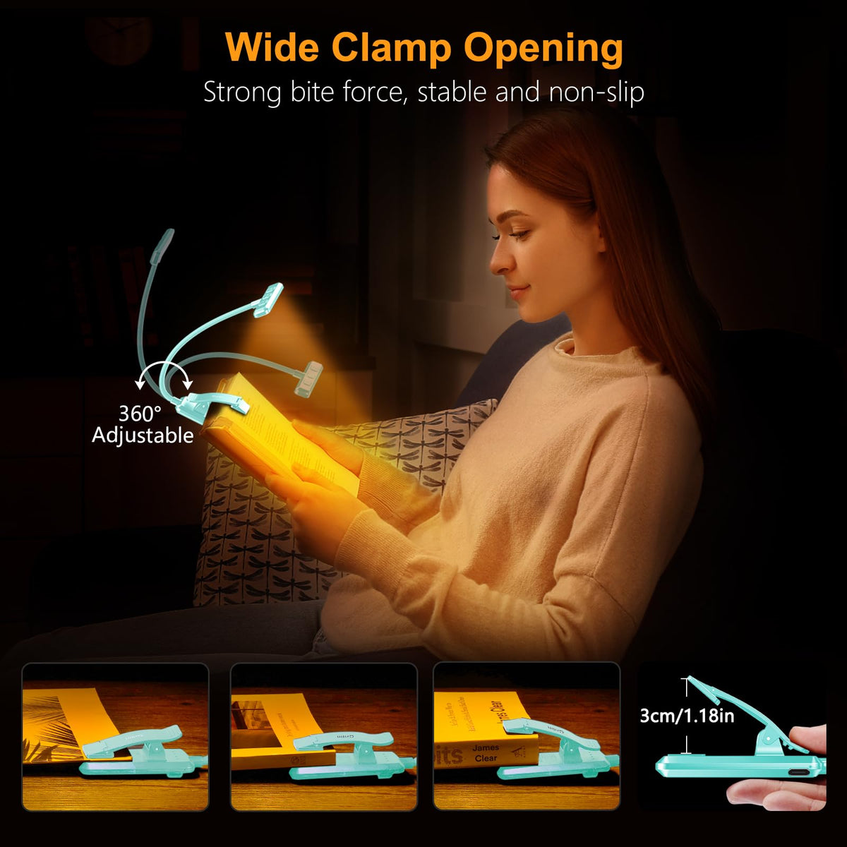 19 LED Rechargeable Book Light for Reading in Bed (Blue)