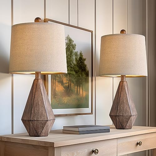 20.25" Retro Farmhouse Table Lamp Set of 2 (Small - Dark Wood Resin)