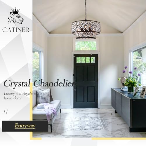 20" Black Crystal Chandelier (Large Drum Black)
