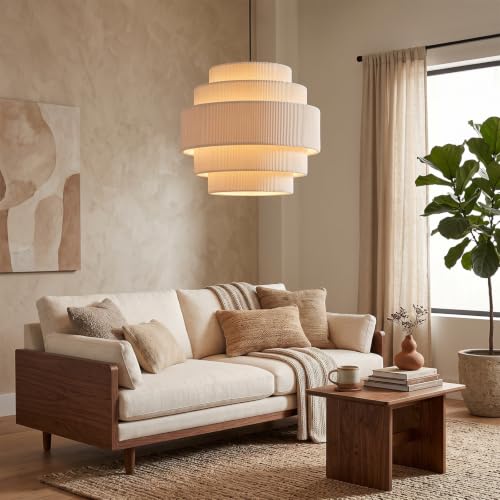 5 Tier Corduroy Pendant Light for Kitchen Island (Beige)