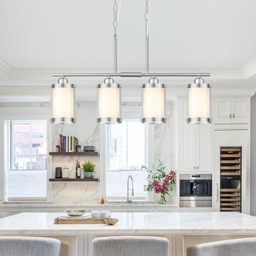 Brushed Nickel 4 (Nickel + Milk Glass / 4-Light, Linear)