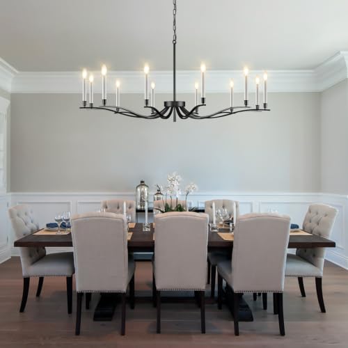 53in Black Living Room Chandelier 12 Light Large Foyer Chandelier (Black / 52.7 inch)