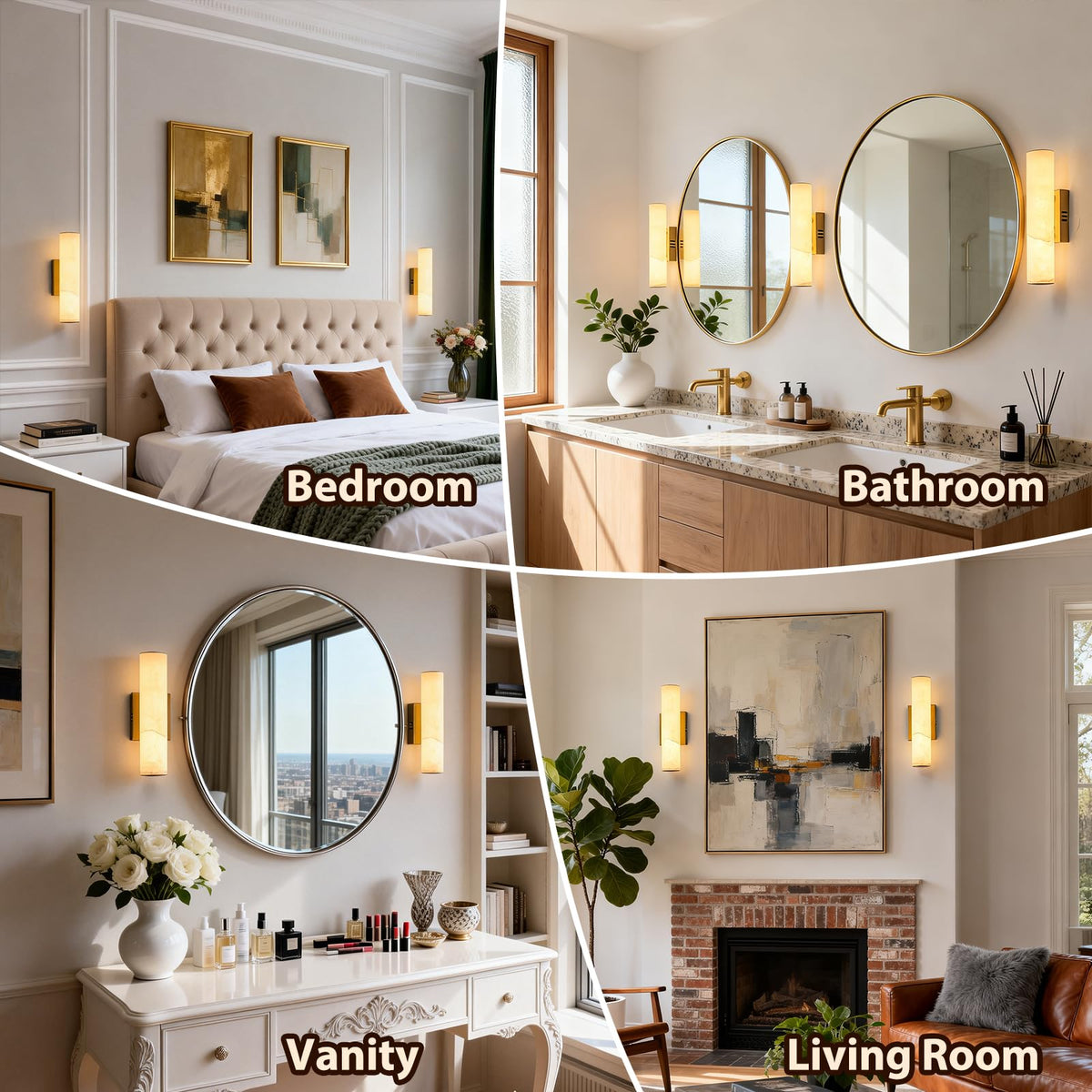 14.2in Alabaster Wall Sconces (Gold-14.2in-1 Pack)