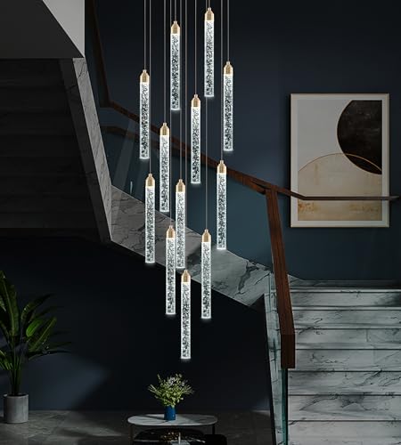 12 Lights High Ceiling Crystal Staircase Chandelier Gold (Gold / 12 lights)