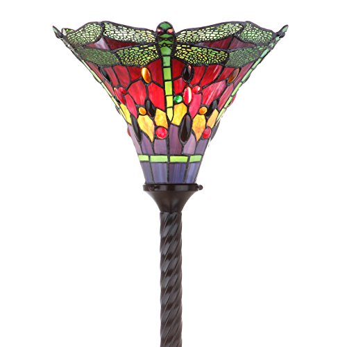Dragonfly Tiffany Style Torchiere Floor Lamp 71" (Bronze/Green)
