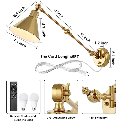 Wall Sconce with Remote Control (Gold / 2 Pack- (Remote+Bulbs))