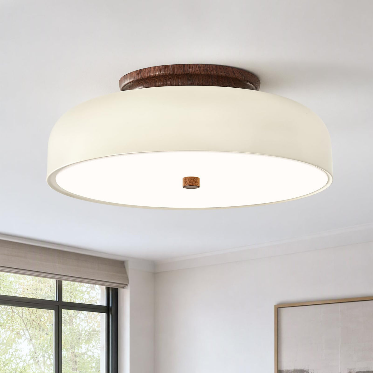 Dimmable LED Ceiling Light Fixture (Cream Walnut / 11.81IN)