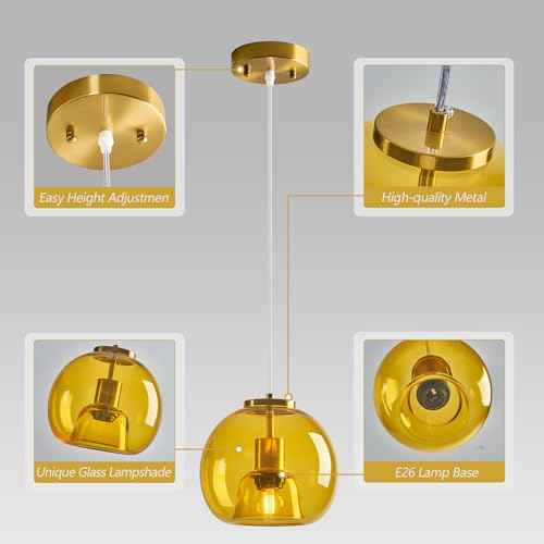 Yellow Glass Pendant Lights Kitchen Island (Yellow(7.87 in) / 2-Pack)