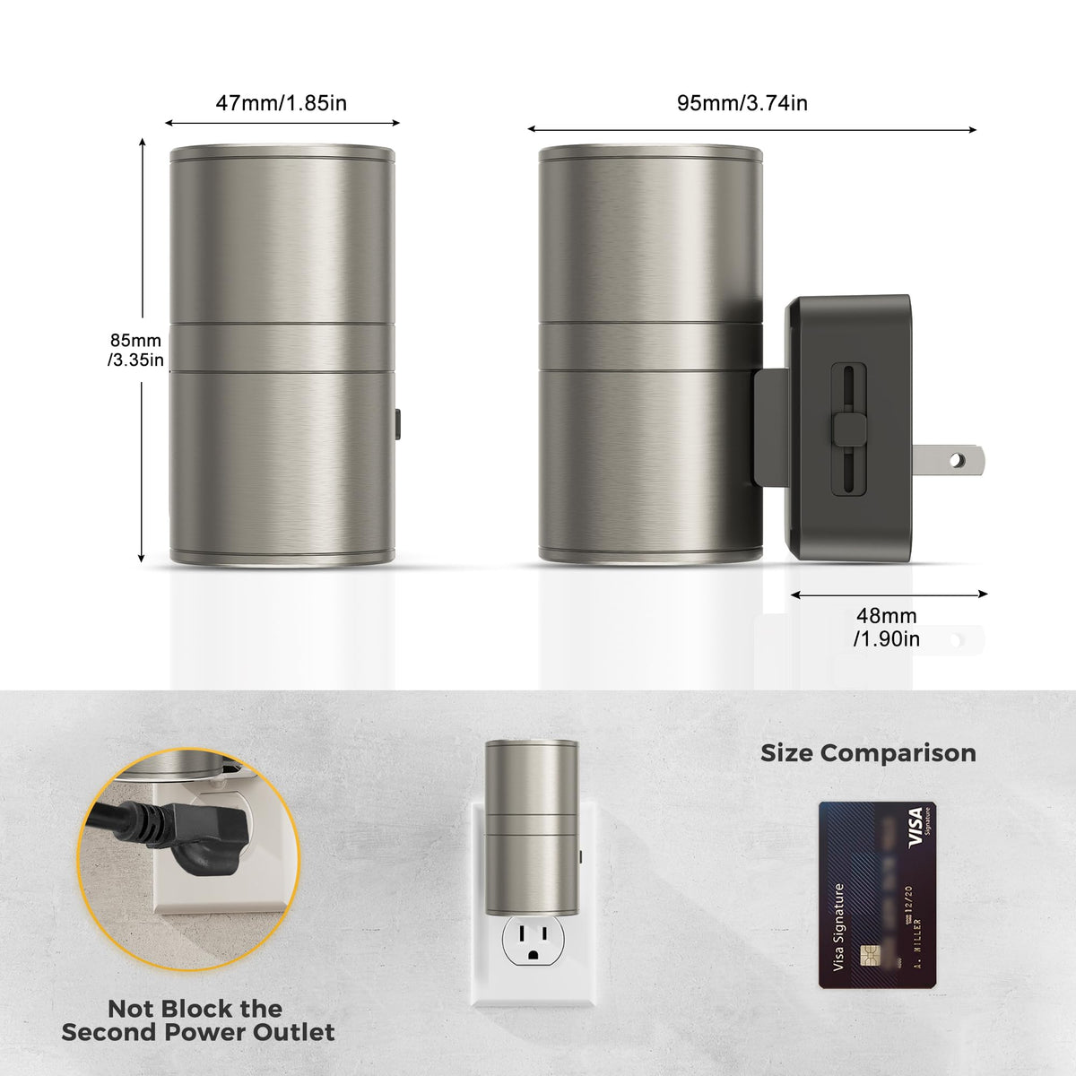 Night Light Dimmable Night Lights Plug into Wall (Matte Sand Nickel)
