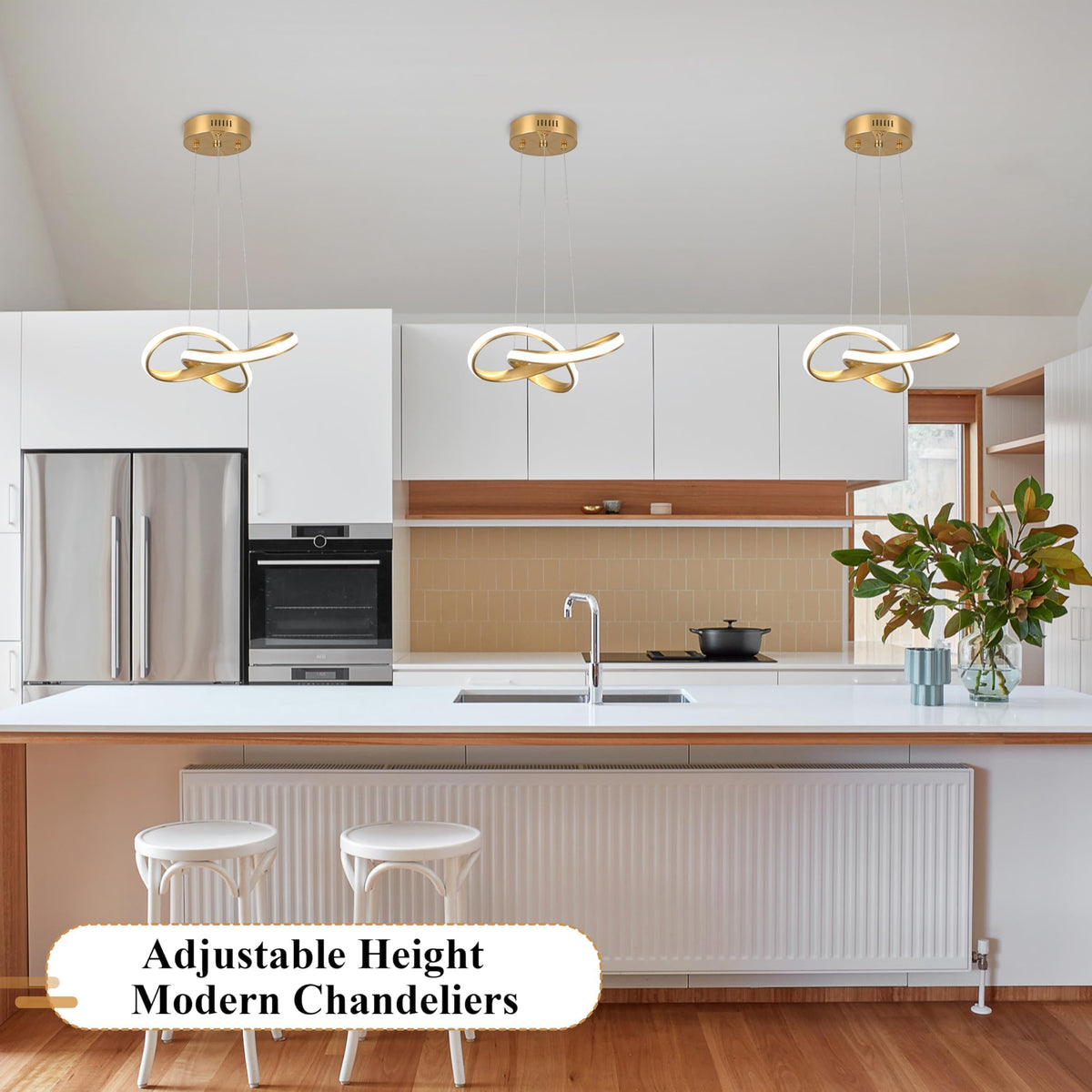 Modern LED Chandelier Contemporary Pendant Lighting Ring Light Fixture Gold with 4500K and 59in Height Adjustable Hanging Lamp for Kitchen Island Hallway Foyer Closet Corridor (Gold / 12 Inch)