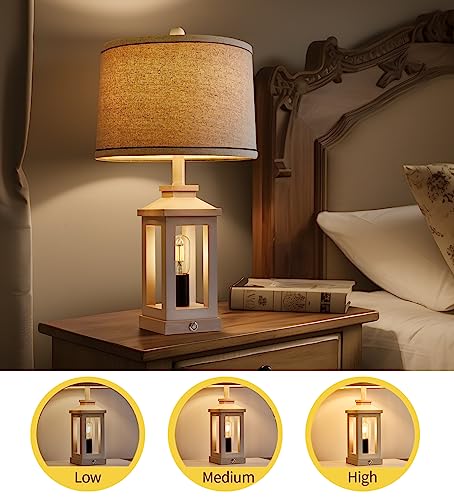Farmhouse Table Lamps for Living Room 23.75" Bedroom Nightstand Lamps White (White)