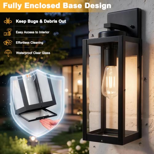16" Fully Enclosed Outdoor Wall Light (2 Packs-16IN / Black (No Sensor))