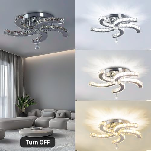 19.7" Chandelier LED Crystal Chandelier Flush Mount Ceiling Light Fixture Modern Chandelier Lighting Fixture for Living Room Dining Room Bedroom Hallway Kitchen Office Dimmable (Crystal-19.7 inch-Dimmable)