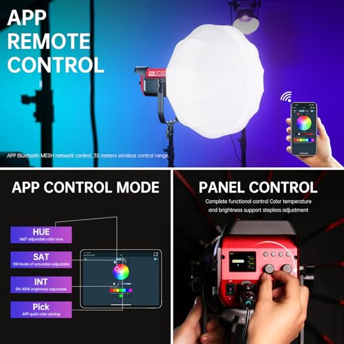 GVM 300W Photo Lighting RGB Video Light with Bowens Holder Lantern Softbox and Stand CRI 97+ CCT 2000K~10000K 6 Lighting Scenarios Application Program Controlled Studio Photo Lights (studio lights)