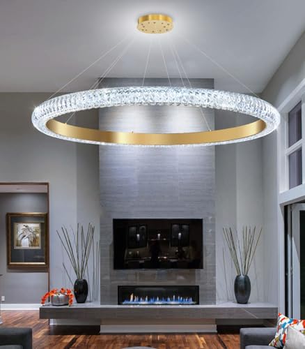 40" 1 Ring Crystal Chandelier Modern LED Dimmable Ring Pendant Light Chandelier for Dining Room Living Room Gold (Gold / 1 Ring Round 40")