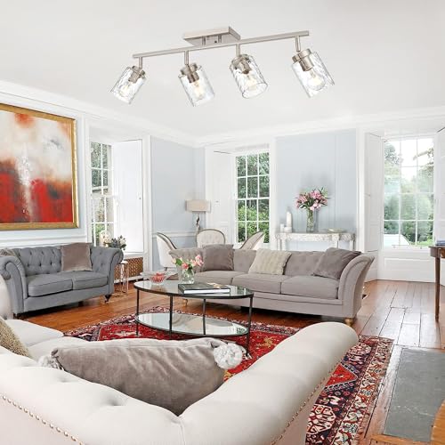 4 Light Tracking Lights Brushed Nickel Rotatable Flush Mount Ceiling Light with Clear Hammered Shade (Brushed Nickel / 4 Lights)