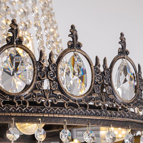 Vintage Crystal Chandeliers for Dining Room Light Fixture (D19"H25.6"- Antique Bronze)