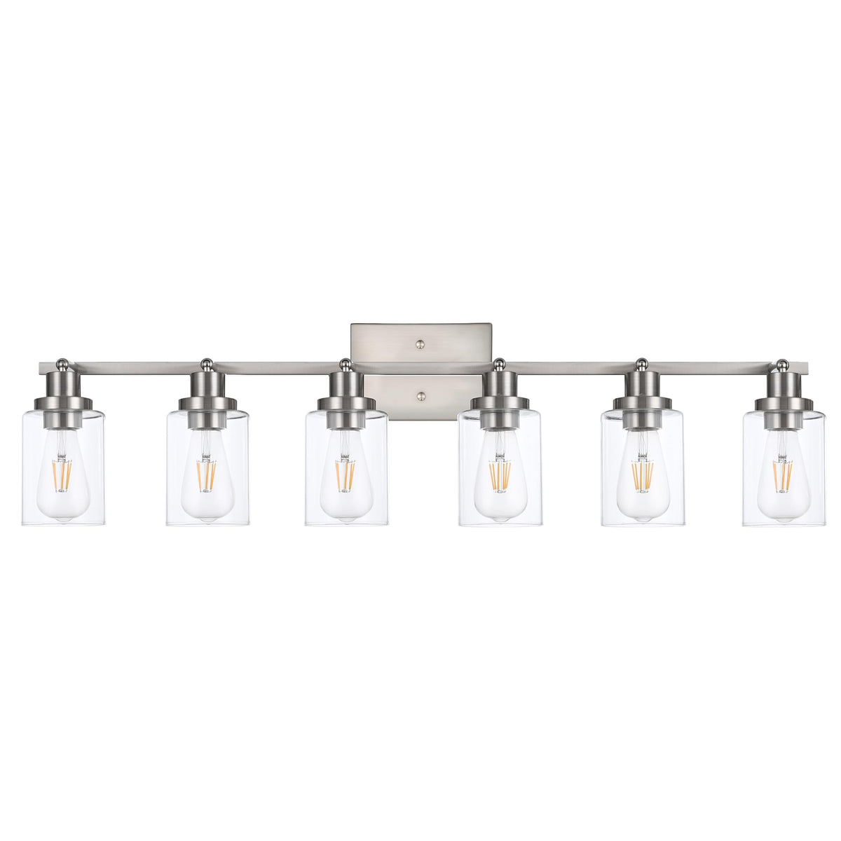 6 Light Track Lighting Kit Brushed Nickel Kitchen Track Lighting Fixtures Ceiling Mount Bathroom Vanity Wall Scones Light Fixture with Clear Glass (Brushed Nickel / 6-Light)