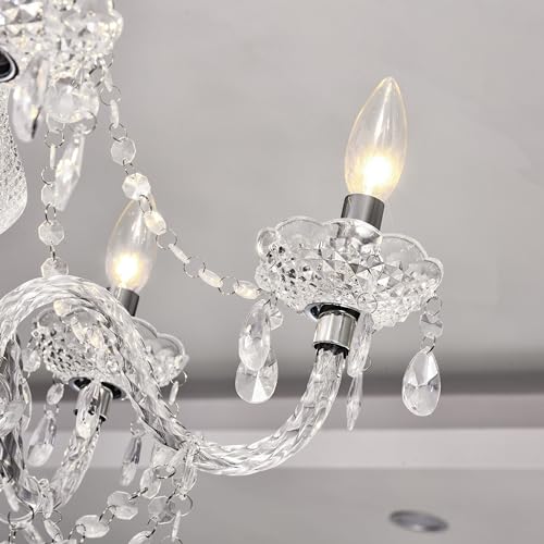 2PCS Plug in 5 Light Crystal Hanging Pendant Lights Acrylic Chandelier (Clear-L-5-2pcs)