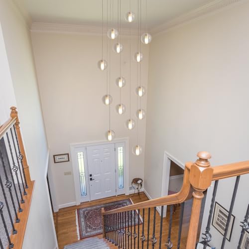 14 Lights Staircase Chandelier for High Ceiling (14 Light / Black Canopy)