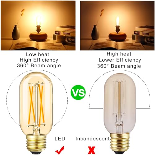 E26 LED Bulb 6W Equivalent E26 Bulb 60 watt Warm White 2700K Amber E26 Edison Bulb dimmable AC120V 600lm Tubular T14 T45 LED Bulb for Pendant (6w=60w 2700k 600lm Amber Warm White)