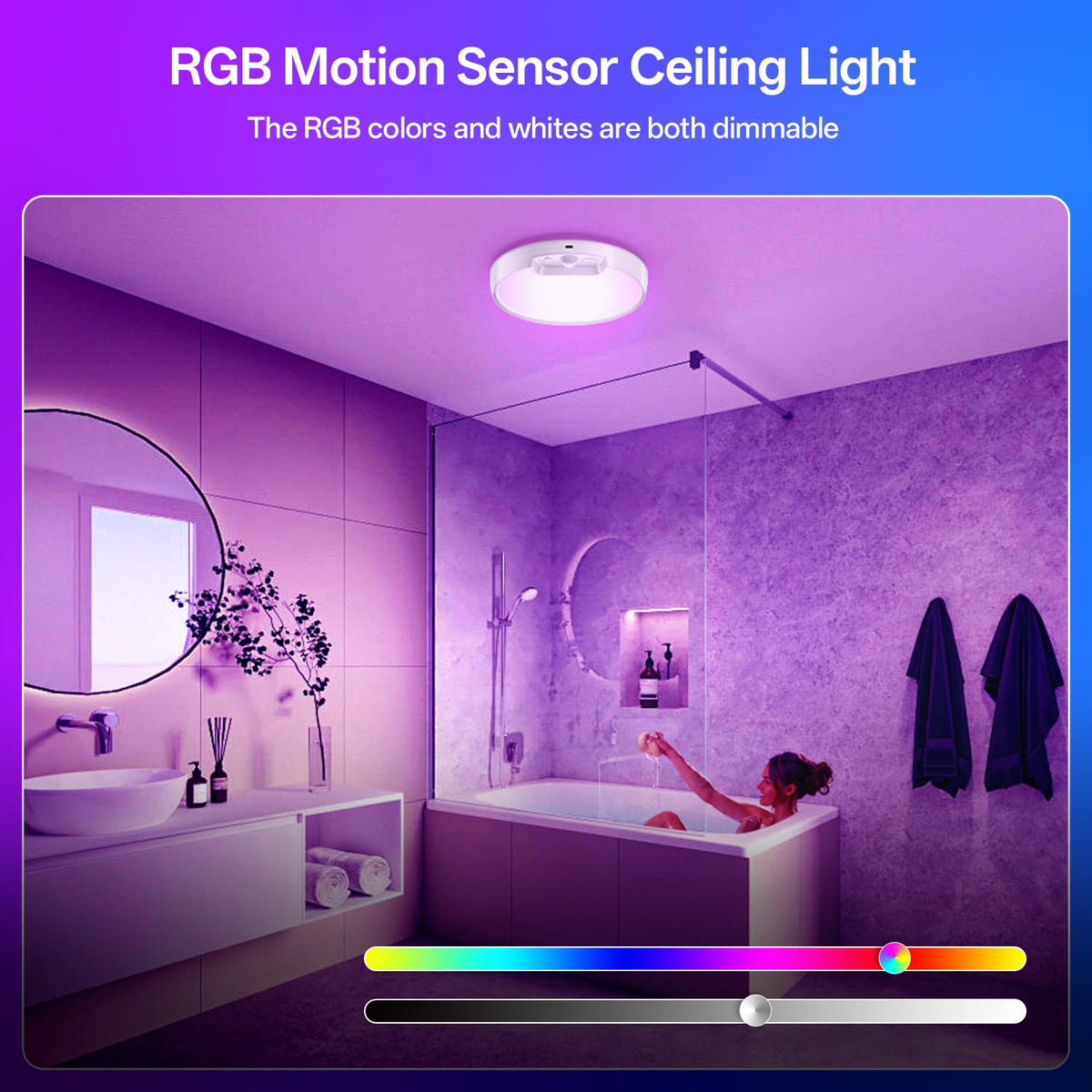 RGB Rechargeable Shower Motion Sensor Ceiling Light (RGB - 10 Colors / 8000mAh)