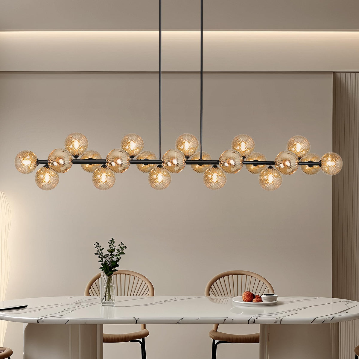Linear Chandelier Modern 22 Lights Large Sputnik Chandelier Length 70 Inch (Amber Striped Glass and Black)