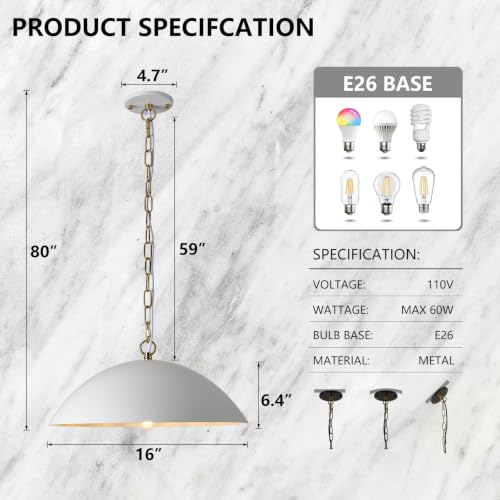16" Matte White Modern Large Pendant Lights Kitchen Island 3 Pack (White / 16"-3 Pack)