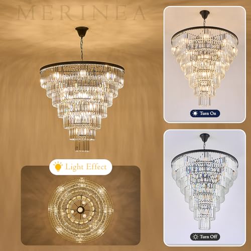 Black Crystal Chandeliers 22 Lights 36" Luxury Round Chandelier (Black / Large-35.4”)
