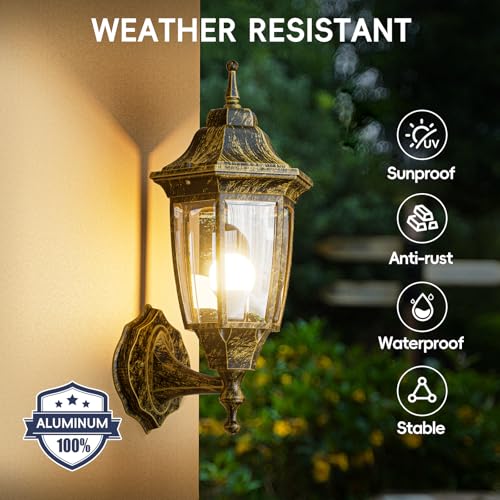 Outdoor Front Porch Light with Bulb (Gold / Non Sensor-Aluminum)